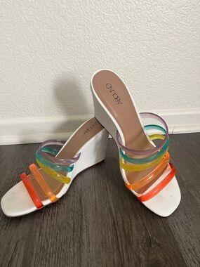 Abound White Wedges with Rainbow Transparent Straps